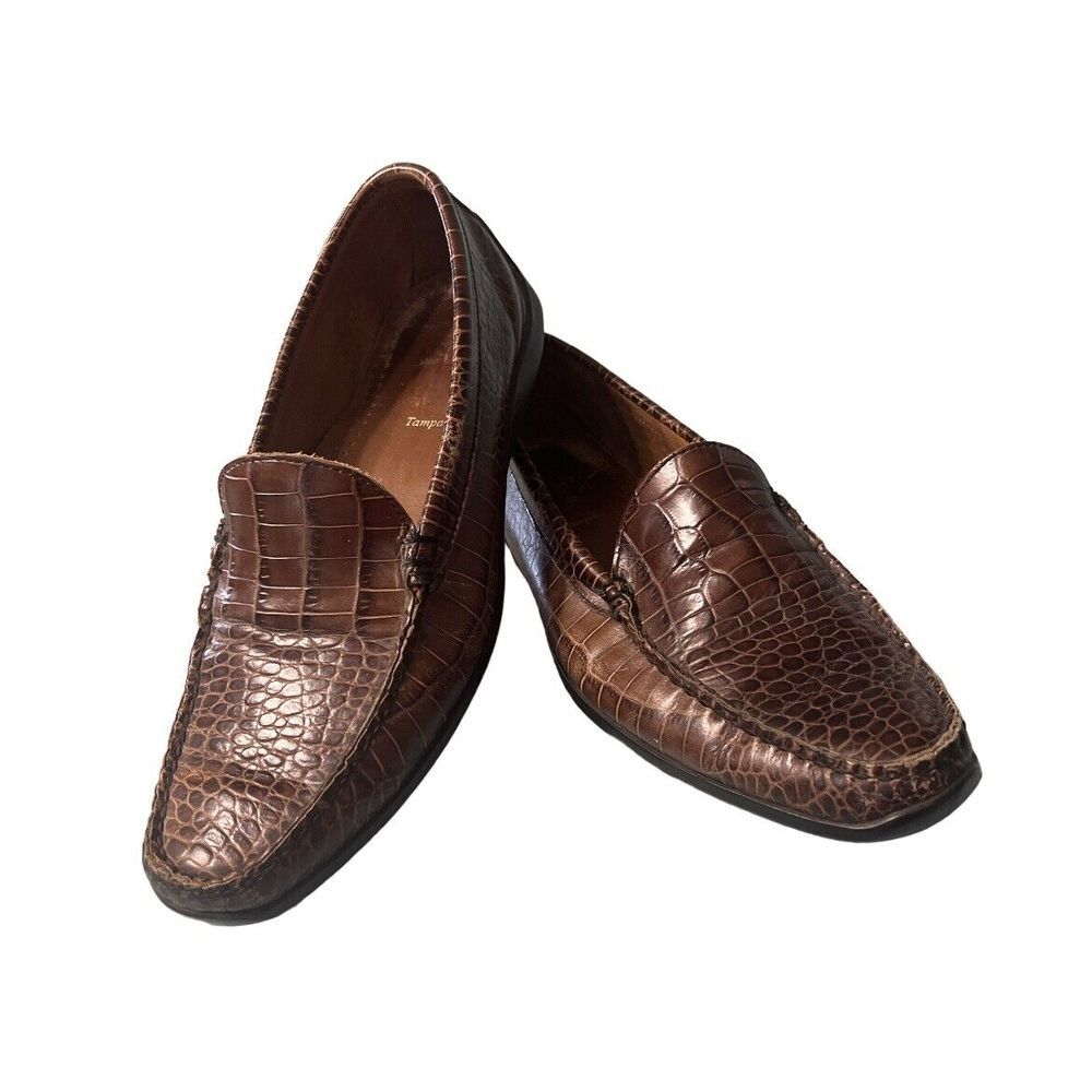 ALLEN EDMONDS TAMPA Men's Size 10.5 D‎ Brown Leather Faux Gator